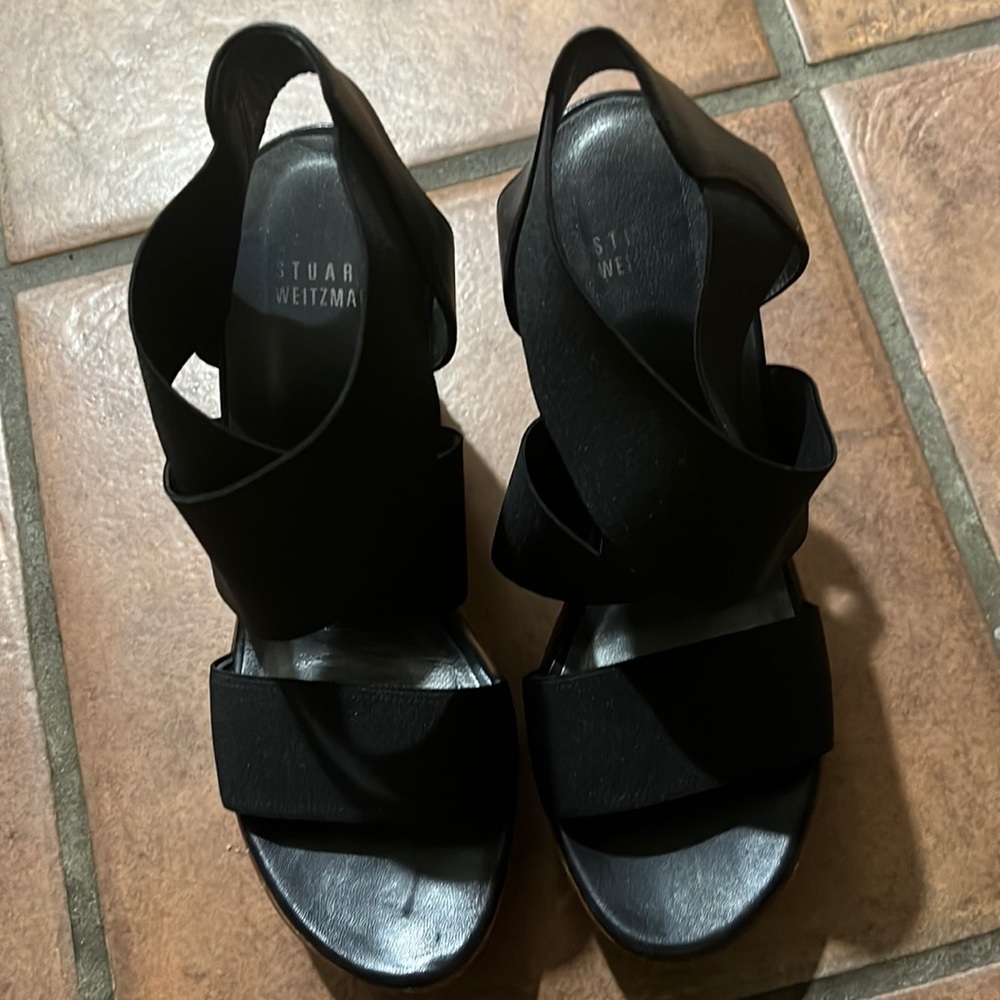 Stuart Weitzman Platform Sandals. Black. Size 8. … - image 1